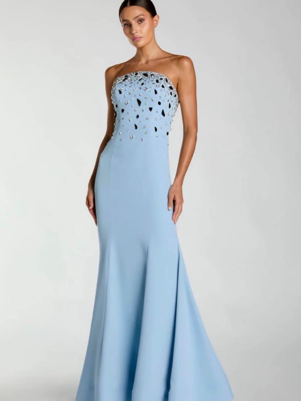 Mac Duggal Strapless Sky-Blue Embellished Maxi Gown